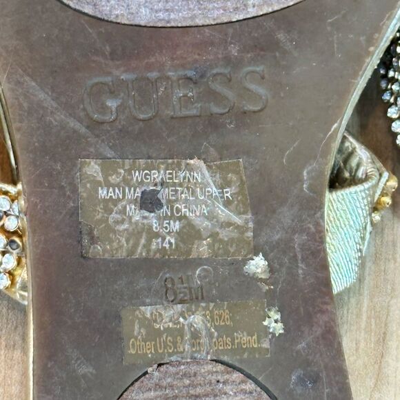 Guess Women's Gold - Rhinestone - Beaded Flat Sandals Size 8/12 - Picture 7 of 11